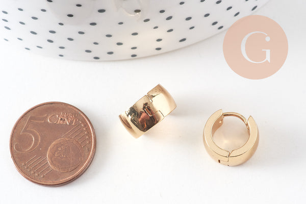 Créoles large acier doré 18k, bijoux doré,17.5mm, la paire (G4260)