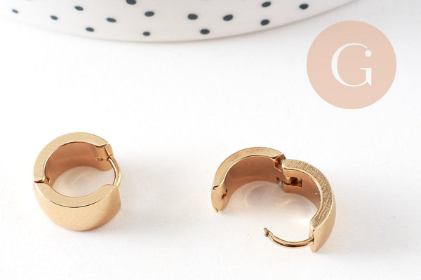 Créoles large acier doré 18k, bijoux doré,17.5mm, la paire (G4260)