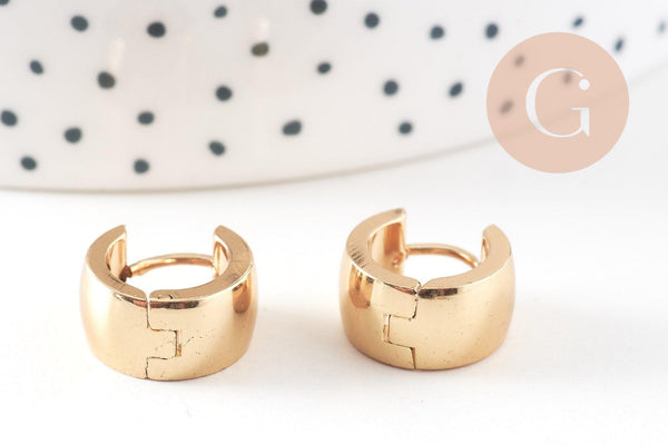 Créoles large acier doré 18k, bijoux doré,17.5mm, la paire (G4260)