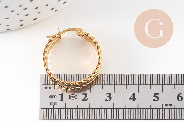 Créoles larges acier doré, oreille percée,sans nickel, boucles sans nickel, boucles acier, 27mm la paire (G0213)