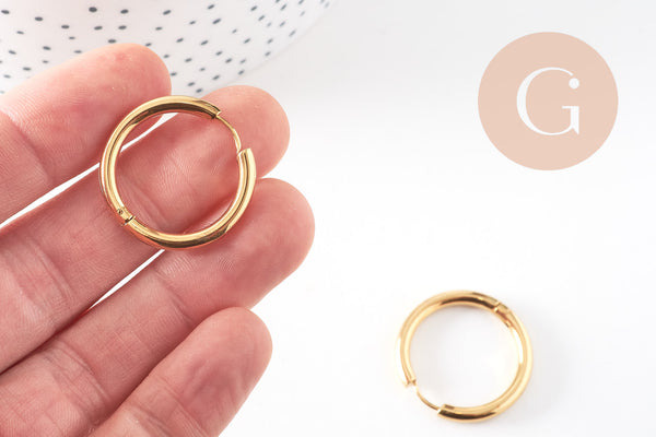Créoles minimalistes acier doré, boucles,sans nickel,boucles acier, 25mm la paire (G0925)
