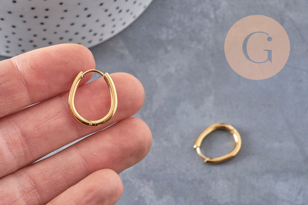 Pendientes de aro ovalados en acero inoxidable 201 con baño de platino, 20,5 mm, el par VALIDE