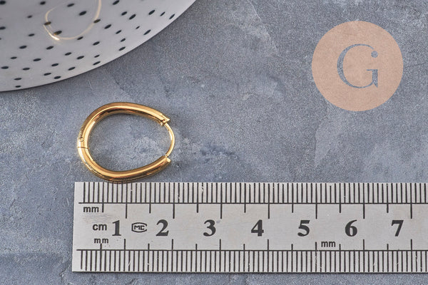 Pendientes de aro ovalados en acero inoxidable 201 con baño de platino, 20,5 mm, el par VALIDE