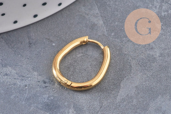 Pendientes de aro ovalados en acero inoxidable 201 con baño de platino, 20,5 mm, el par VALIDE