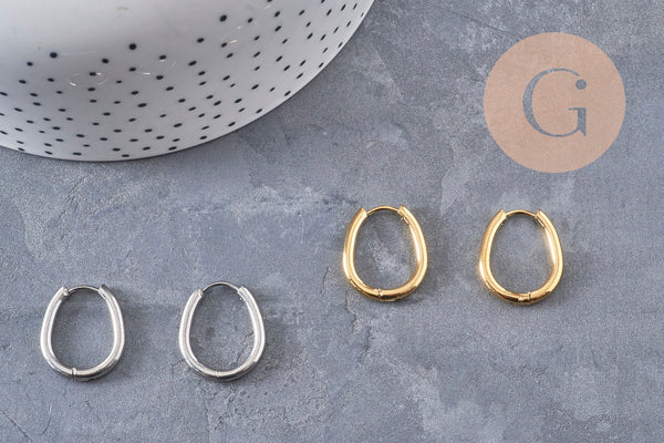 Pendientes de aro ovalados en acero inoxidable 201 con baño de platino, 20,5 mm, el par VALIDE