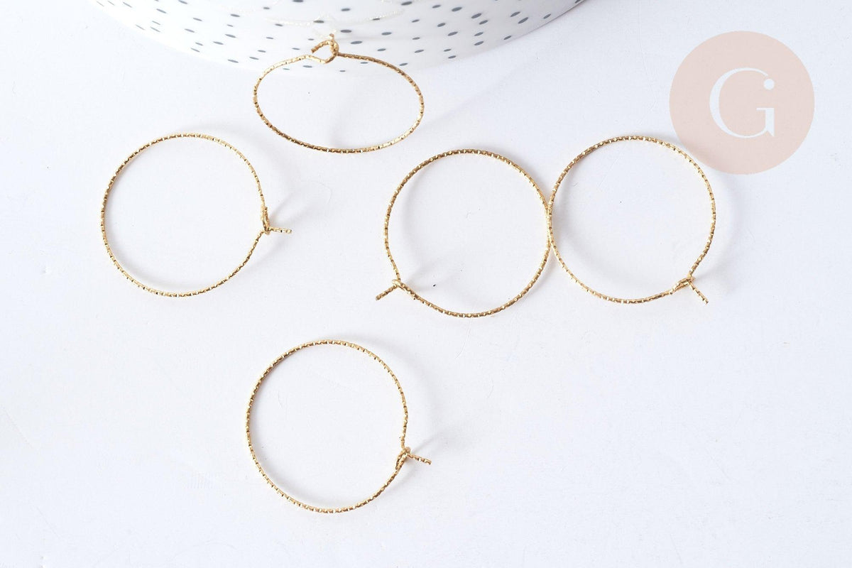 Anneau Créole striée acier 316 IP doré inoxydable piqués 29mm, création boucles d'oreille, x10 (G8011)