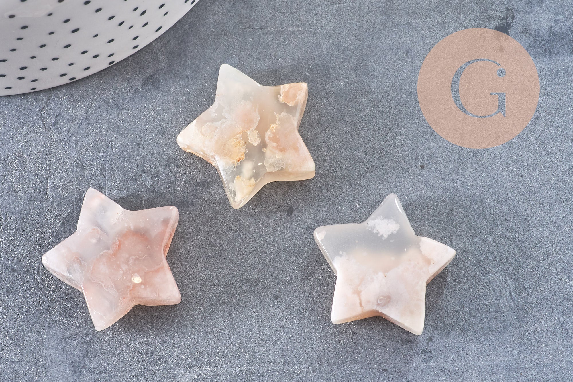 Décorations pour la maison en agate de fleurs de cerisier naturelles, étoiles du nord, x1 G8249
