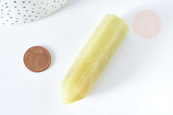 EP A RENOUVELER-Pointe jade jaune citron naturelle 70-80mm, pierre naturelle séance lithothérapie, la pièce G8409