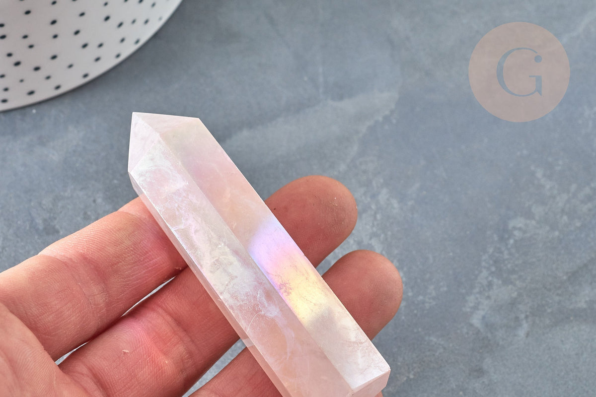 EP A RENOUVELER-Pointe quartz naturelle ange AURA 71-80mm, quartz naturel, pierre semi-precieuse, séance lithothérapie, la pièce G7211