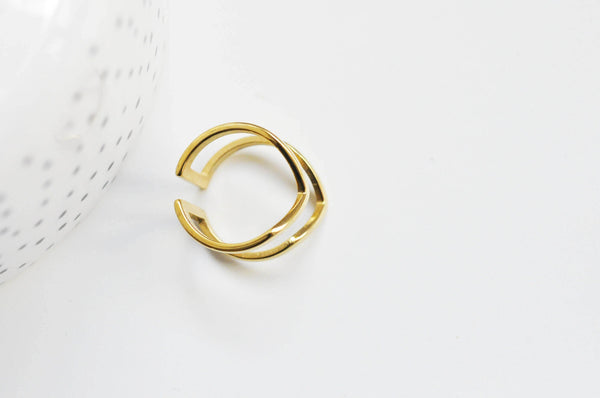 EP-Bague chevron acier doré minimaliste 16mm, x1 (G3326)