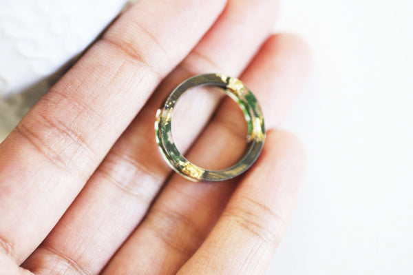 EP Bague ébène bois résine feuille d'or 19mm, x1 (G2341)