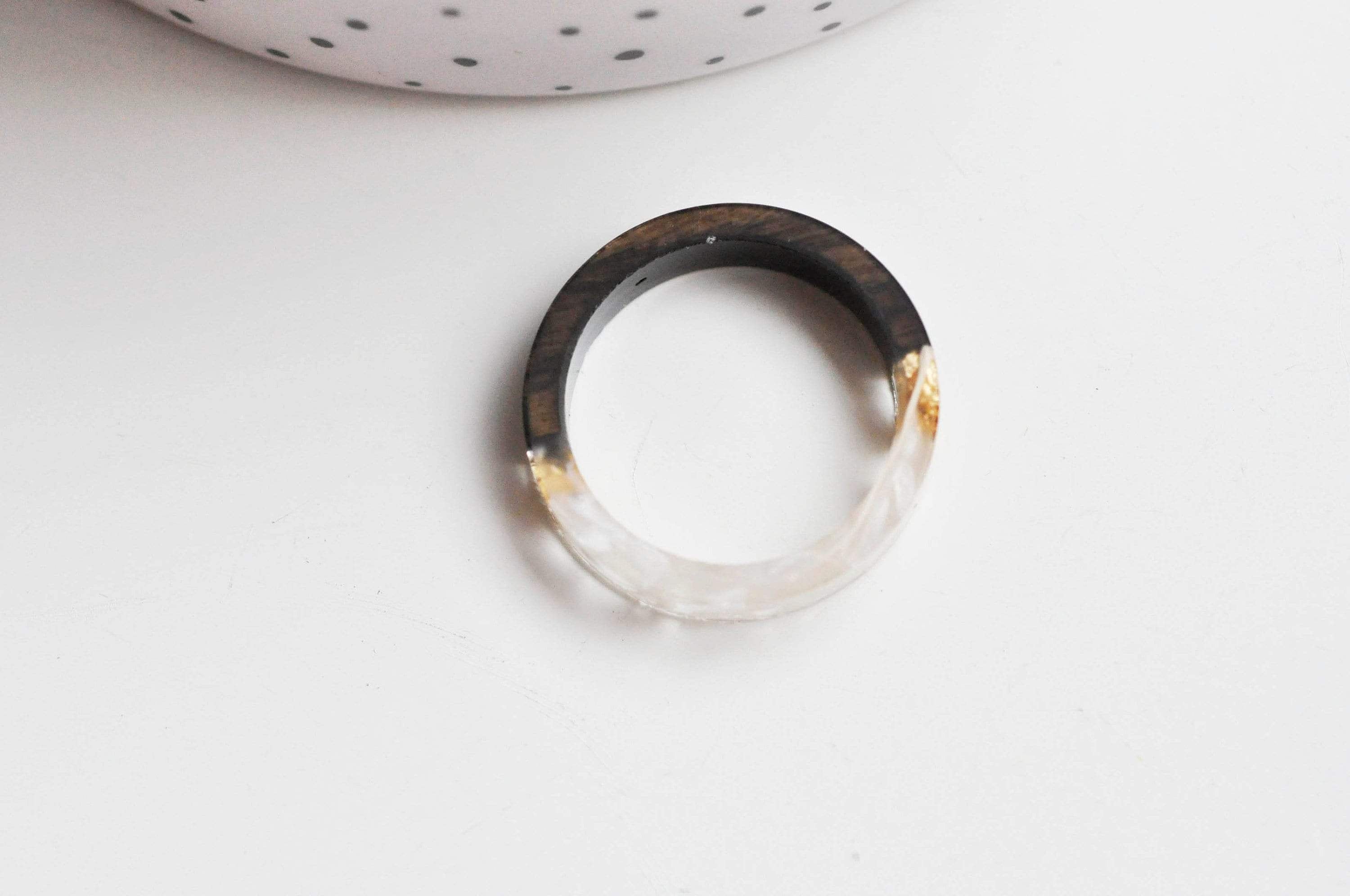 EP-Bague ébène bois résine feuille d'or 19mm, x1 (G4646)