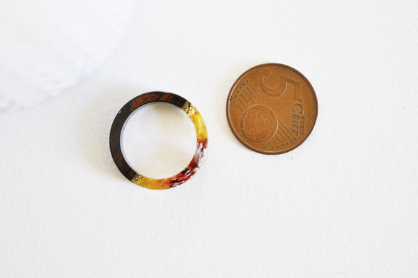 EP Bague ébène bois résine feuille d'or jaune 17.5mm, x1 (G1823)