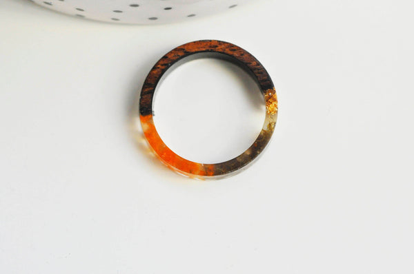 EP-Bague ébène bois résine feuille d'or orange 19mm, x1 (G4647)
