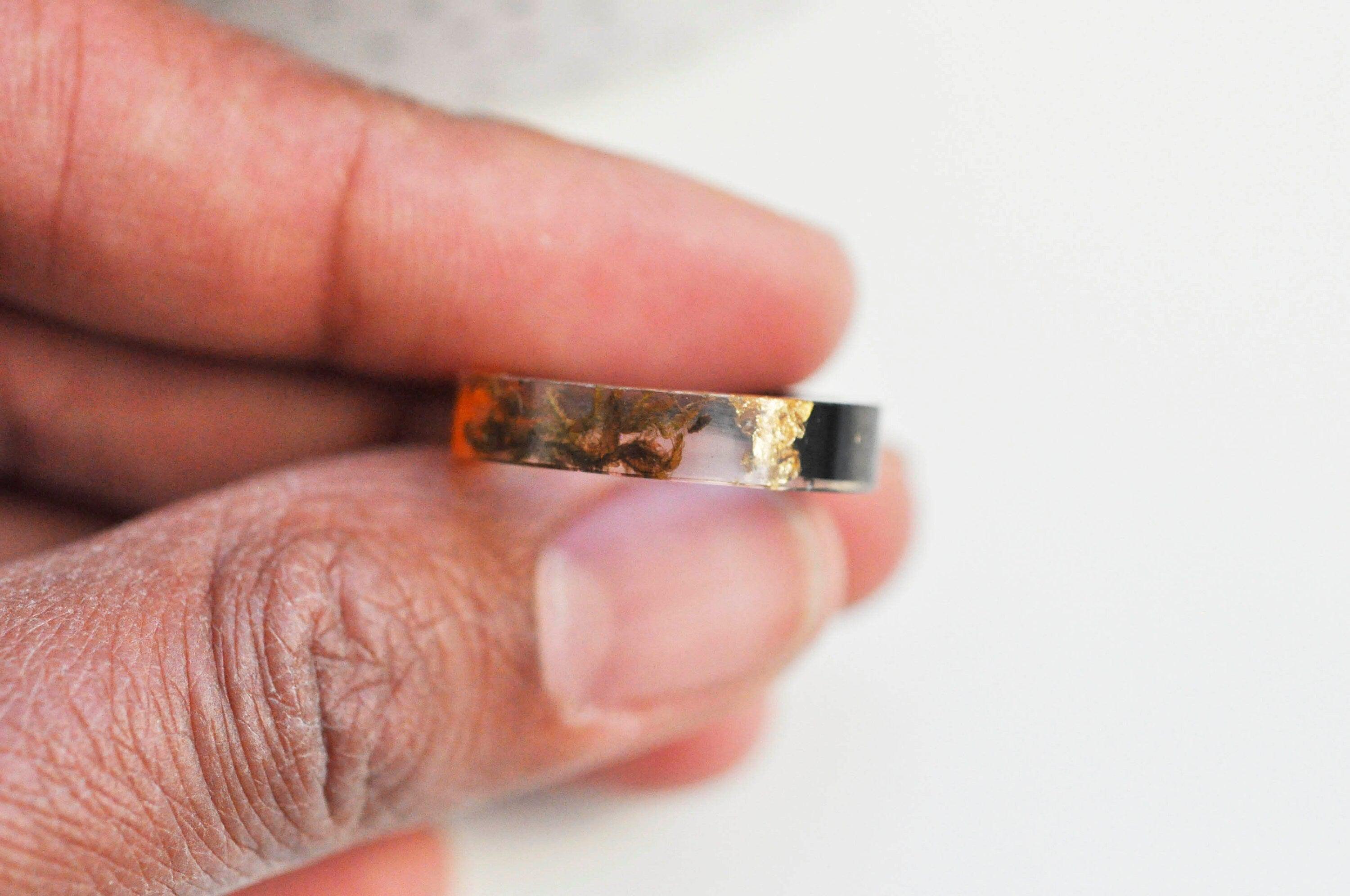 EP-Bague ébène bois résine feuille d'or orange 19mm, x1 (G4647)