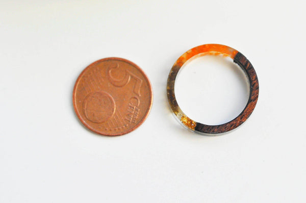 EP-Bague ébène bois résine feuille d'or orange 19mm, x1 (G4647)