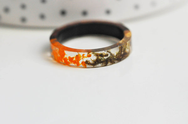 EP-Bague ébène bois résine feuille d'or orange 19mm, x1 (G4647)