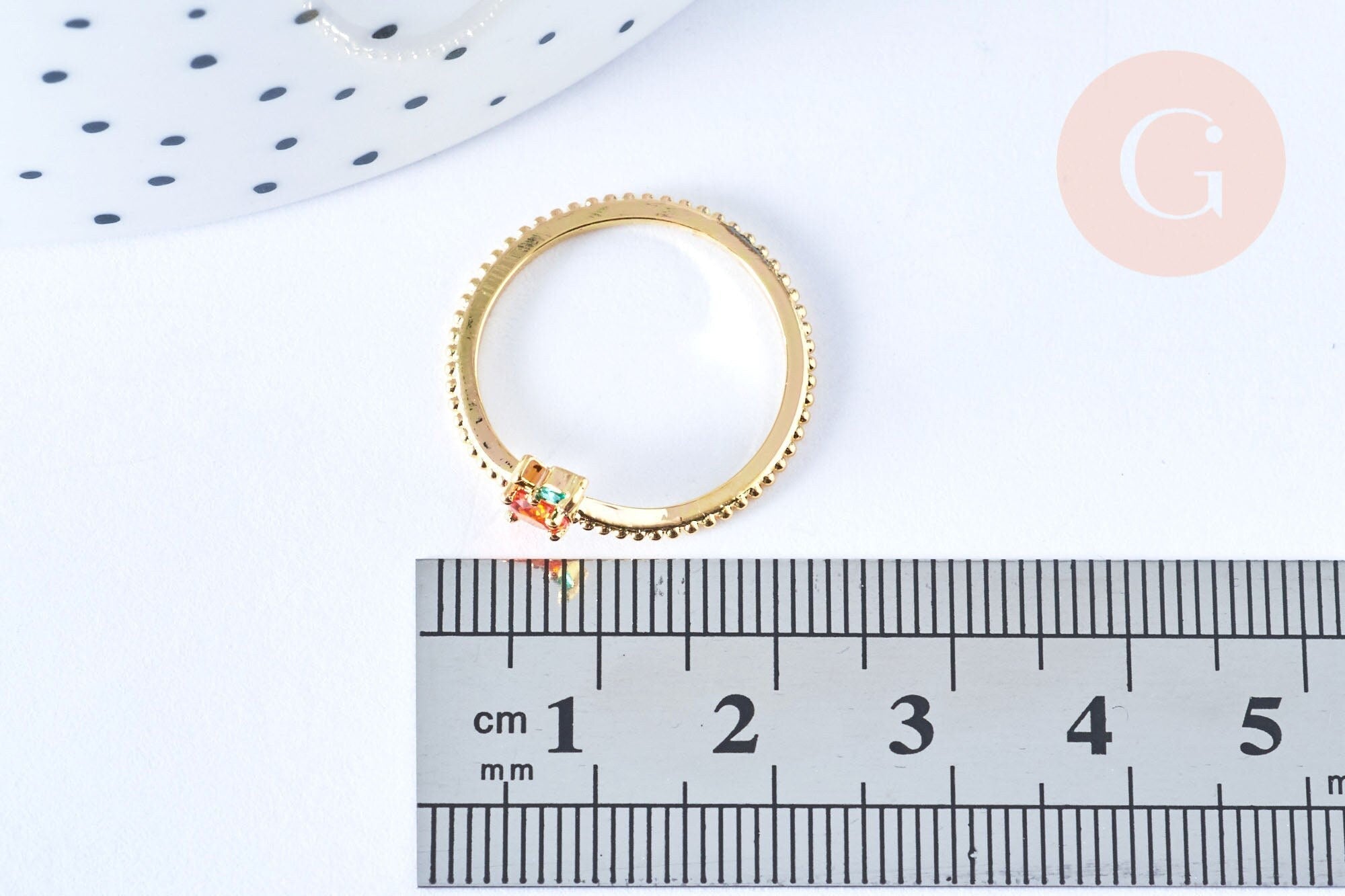 EP-Bague fruit orange laiton doré 16K zircons, x1 (G6578)
