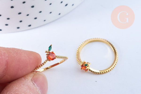 EP-Bague fruit orange laiton doré 16K zircons, x1 (G6578)