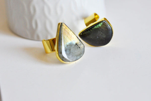 EP Bague réglable dorée labradorite 18mm, x1