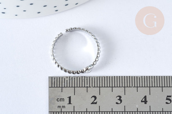 EP-Bague réglable fine zircon acier inoxydable argent 304 Taille 63, x1 (G7057)