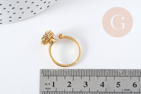 EP Bague rotative réglable laiton doré zircons blancs et violets 18.5mm, x1 (G8889)