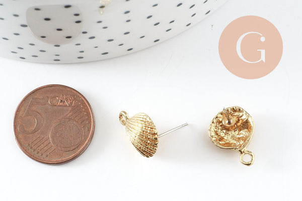 EP-Boucles puce coquillage laiton brut 12x16mm, x2 (G4879)