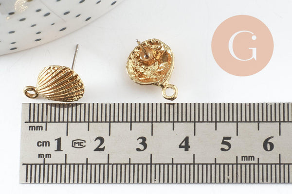EP-Boucles puce coquillage laiton brut 12x16mm, x2 (G4879)