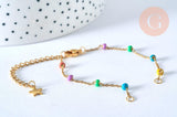 EP -Bracelet fin résine multicolore acier doré 14k avec anneaux 16mm, création bracelet acier doré inoxydable sans nickel, x1 G6805