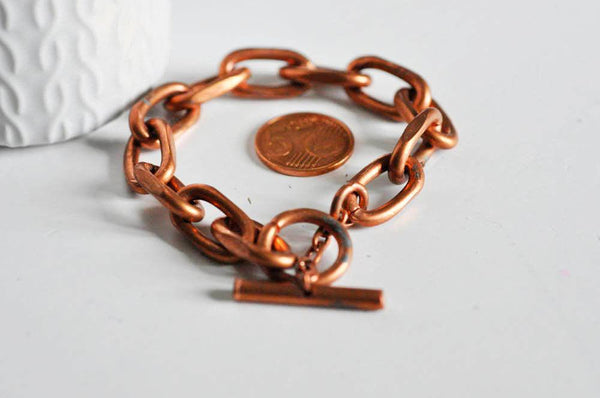 EP Bracelet gros maillons cuivre, fermoir toggle,cuivre brut, bracelet cuivre, fabrication bijoux, bracelet,23cm, x1,G2385