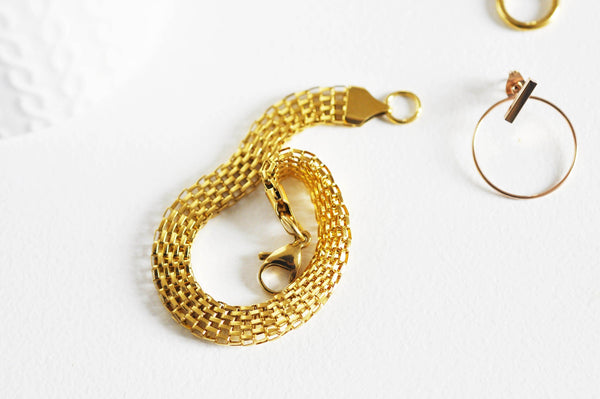 EP Bracelet maille acier doré 14k, bracelet doré,création bijoux,bracelet acier doré,sans nickel,bracelet acier chirurgical, 23cm G354