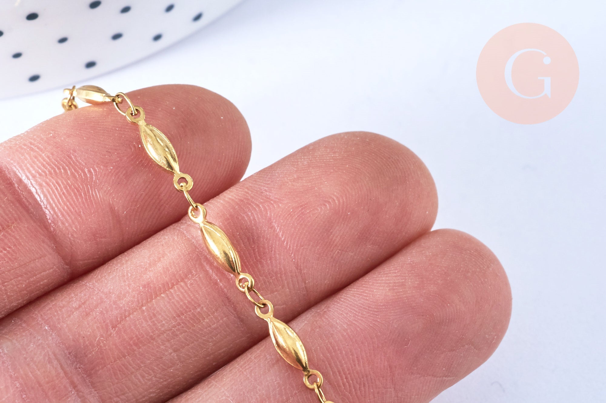 EP -Bracelet maille olive fermoir Toggle acier inoxydable doré 202mm, bracelet chaîne fine, x1 G7129