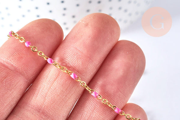 EP Bracelet ou collier acier doré 14k résine rose foncé, 1.5mm,20.5cm, x1 G4210