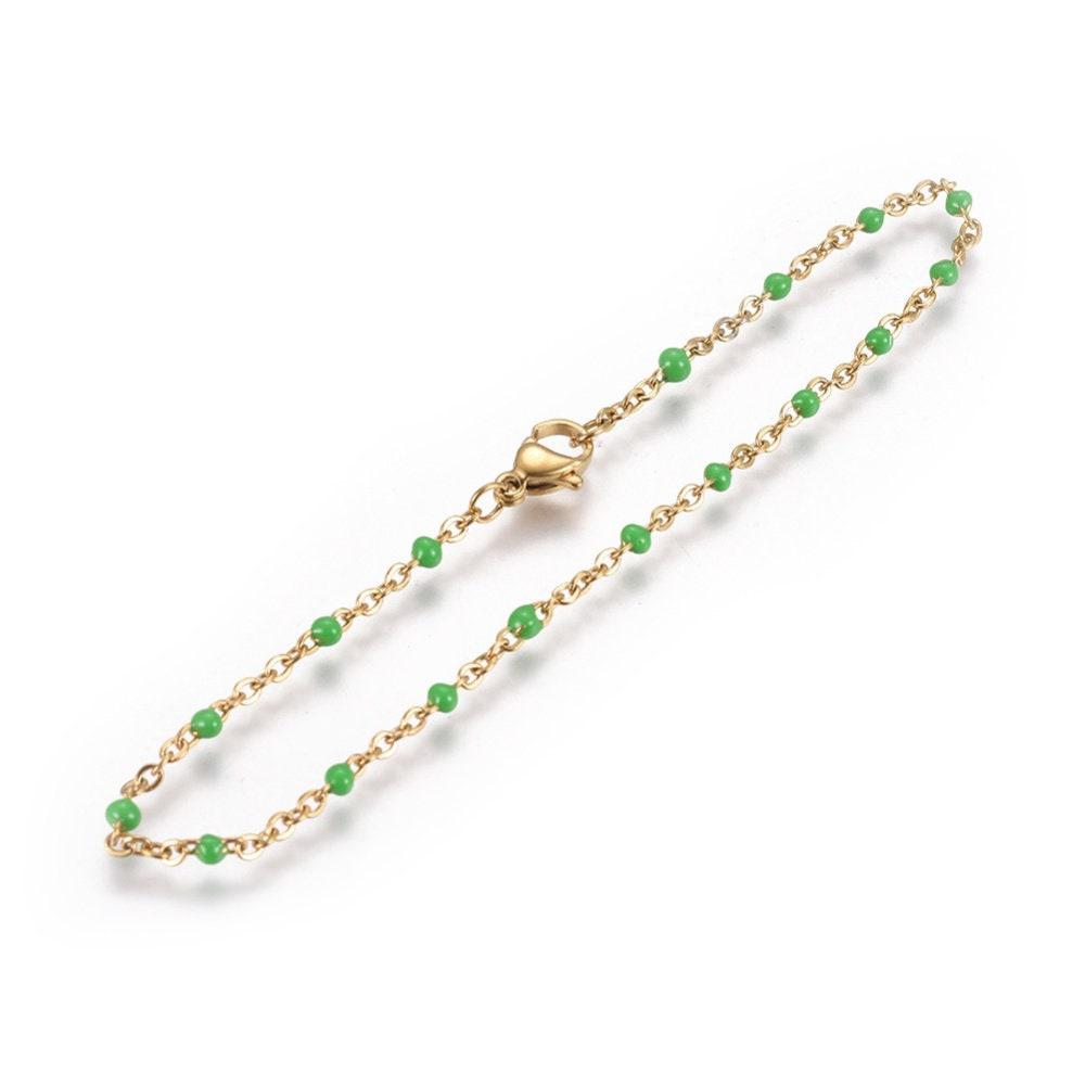 EP Bracelet ou collier acier doré 14k résine verte chaine doree, bracelet chaîne fine,création bijou,1.5mm,20.5cm, x1 G3600