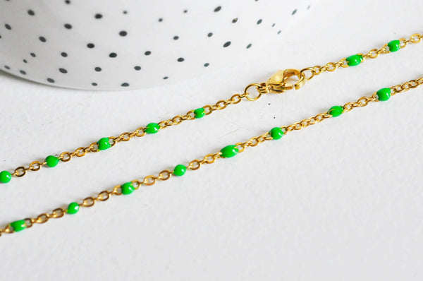 EP Bracelet ou collier acier doré 14k résine verte chaine doree, bracelet chaîne fine,création bijou,1.5mm,20.5cm, x1 G3600