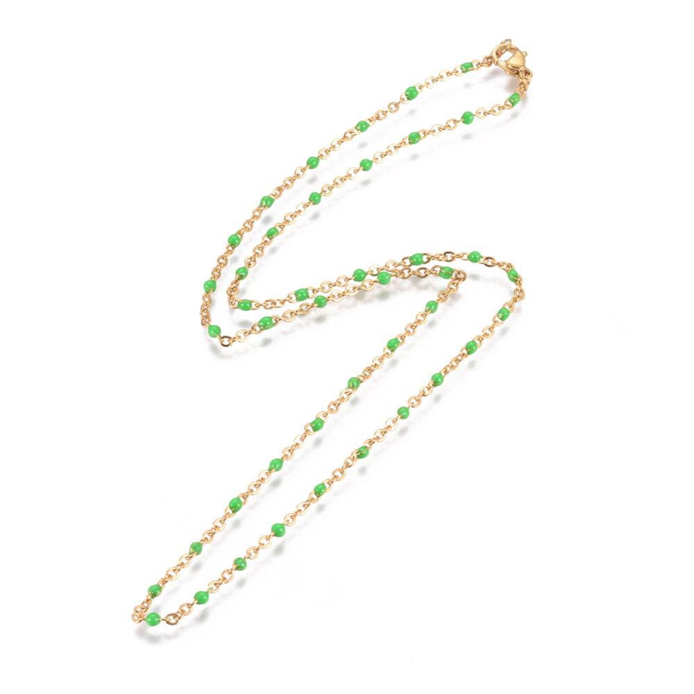 EP Bracelet ou collier acier doré 14k résine verte chaine doree, bracelet chaîne fine,création bijou,1.5mm,20.5cm, x1 G3600
