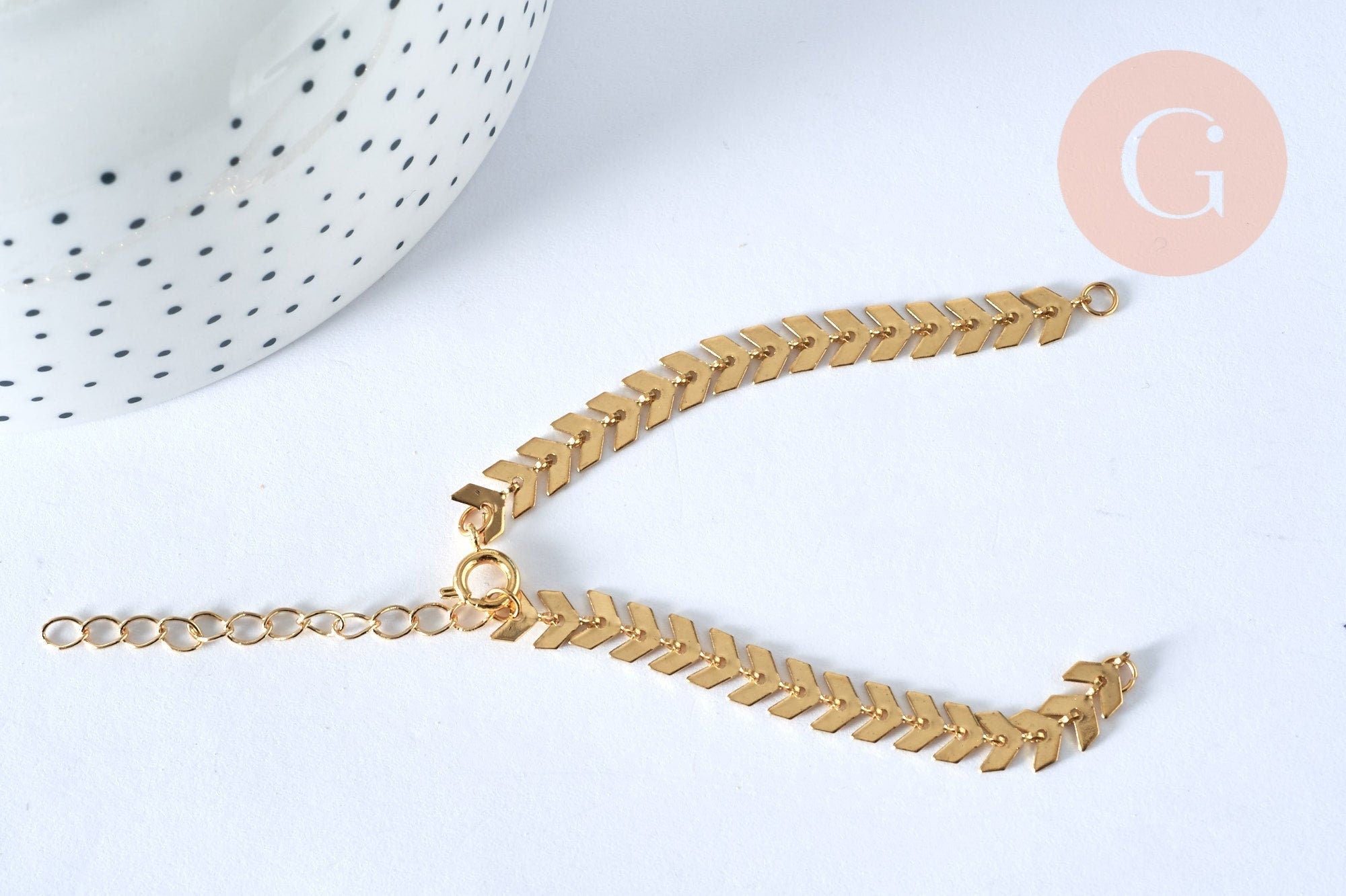 EP Bracelet réglable arrête de poisson acier inoxydable doré 14k 16cm, x1 G5969