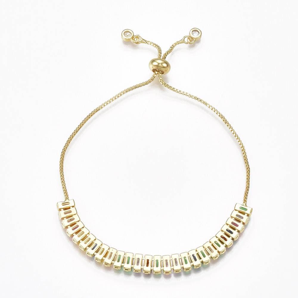 EP Bracelet réglable laiton doré 14k cristaux zircon multicolores, bracelet laiton or,sans nickel,bracelet zircon doré,24cm, x1,G2776