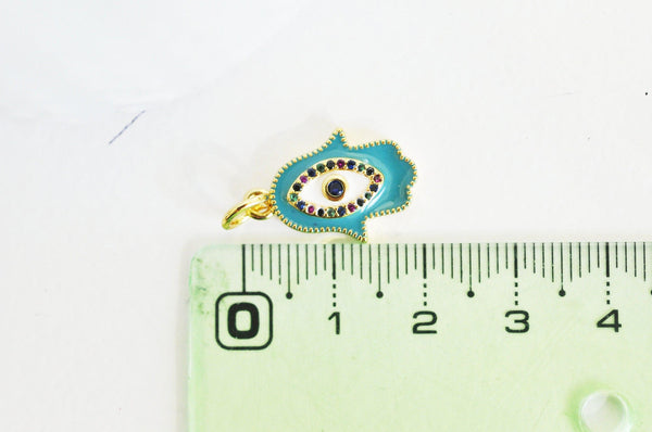 EP Breloque main fatma oeil laiton doré 18k cristal,sans nickel,20mm x1 G4804