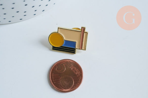EP-Broche pins géométrique émail bleu jaune doré émail 24.5mm, x1 G6717