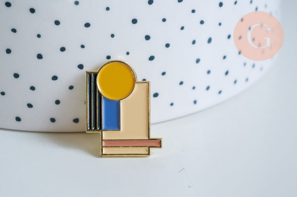 EP-Broche pins géométrique émail bleu jaune doré émail 24.5mm, x1 G6717
