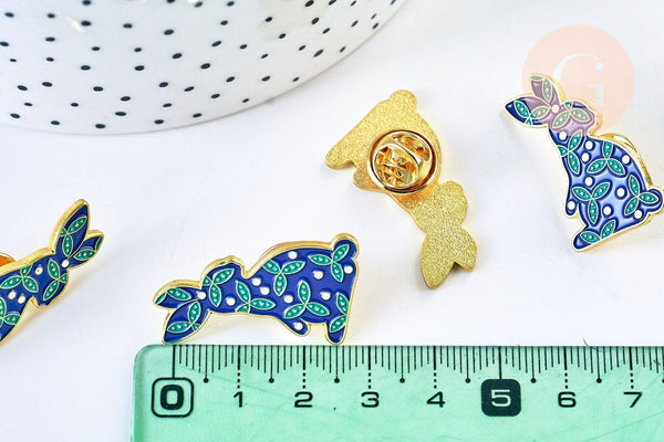 EP-Broche pins lapin motif végétal doré émail,broche dorée, décoration veste, 30x23mm,x1 G5546