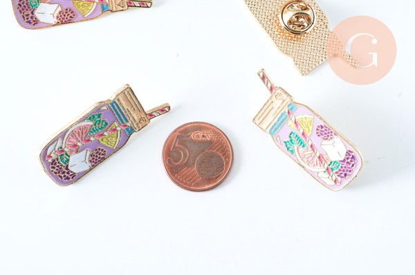 EP Broche pins verre coktail été laiton doré émaillé 41x18mm,broche dorée,creation bijoux,décoration veste, x1 G6618