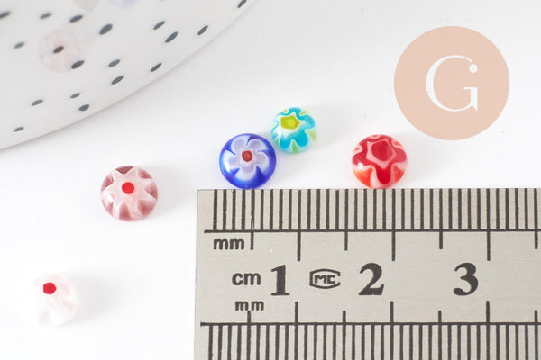 EP Cabochon dôme marquise rond millefiori 5-7mm, x50 G1945