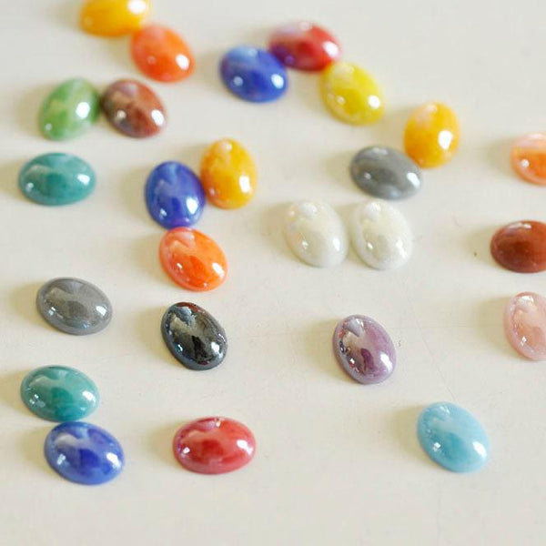 EP Cabochon dôme ovale porcelaine irisée, fournitures créatives, cabochons, porcelaine, fait main, 8mmx6mm, x 10- 20 ou 50 pièces-G1375