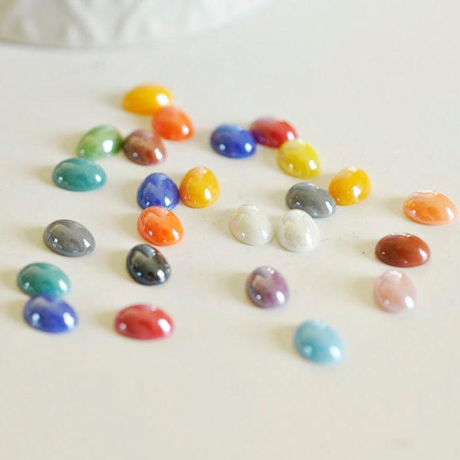 EP Cabochon dôme ovale porcelaine irisée, fournitures créatives, cabochons, porcelaine, fait main, 8mmx6mm, x 10- 20 ou 50 pièces-G1375