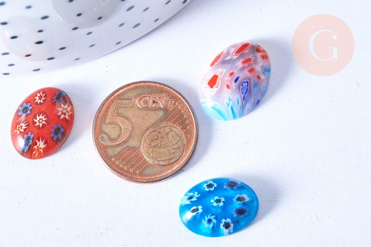 Cabochon ovale millefiori tailles variées 10-18mm, x10 (G8701)