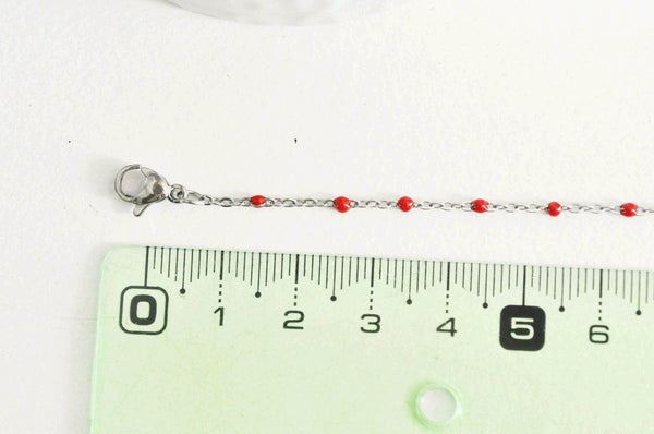 EP Chaine acier argenté résine rouge,chaine collier, création bijoux,chaine fantaisie,chaine sans nickel, chaine complète,2mm,45cm,G2398