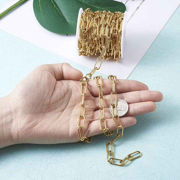 EP Chaine acier doré maille rectangle 17x7mm, x1 mètre (G2408)