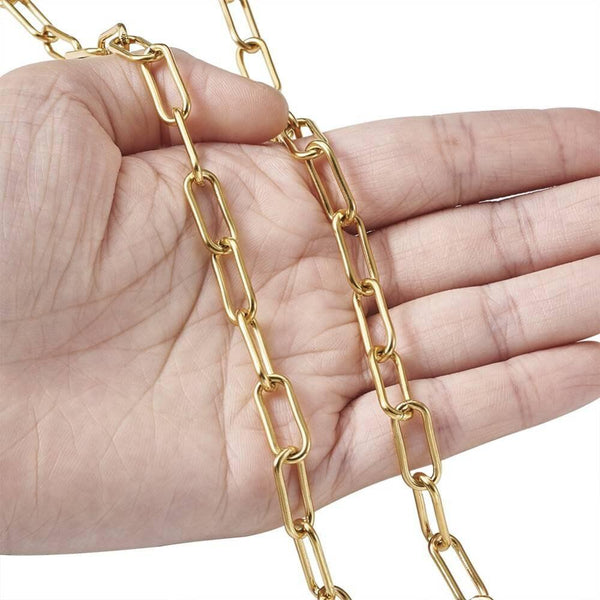 EP Chaine acier doré maille rectangle 17x7mm, x1 mètre (G2408)